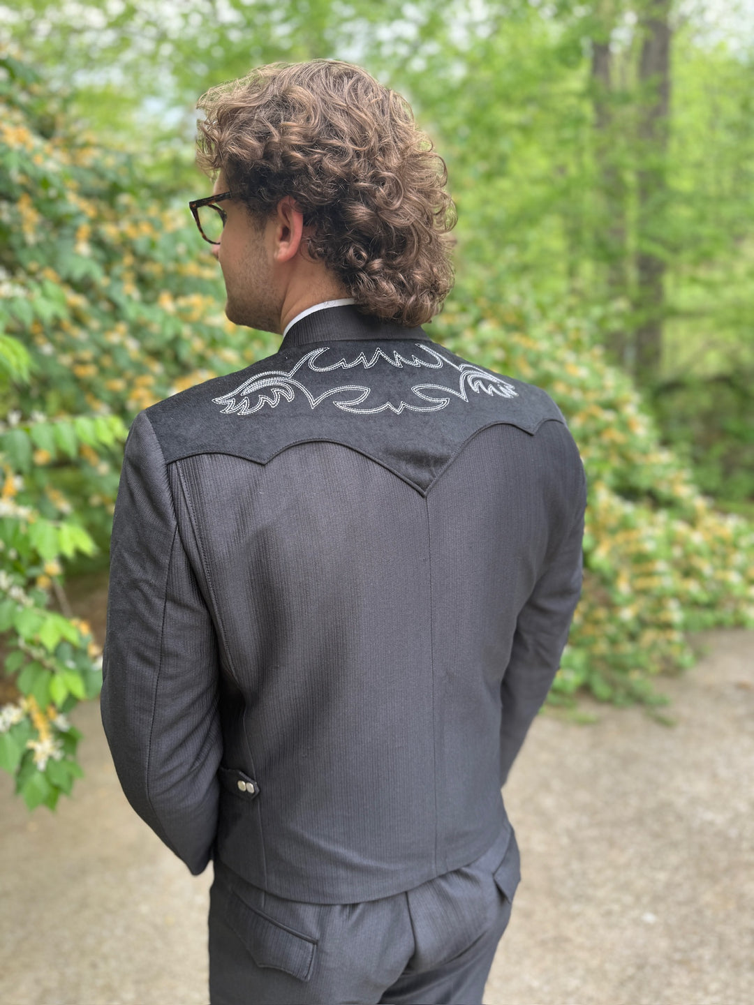 Black Vintage Western Suit, Cropped Jacket, Circle S