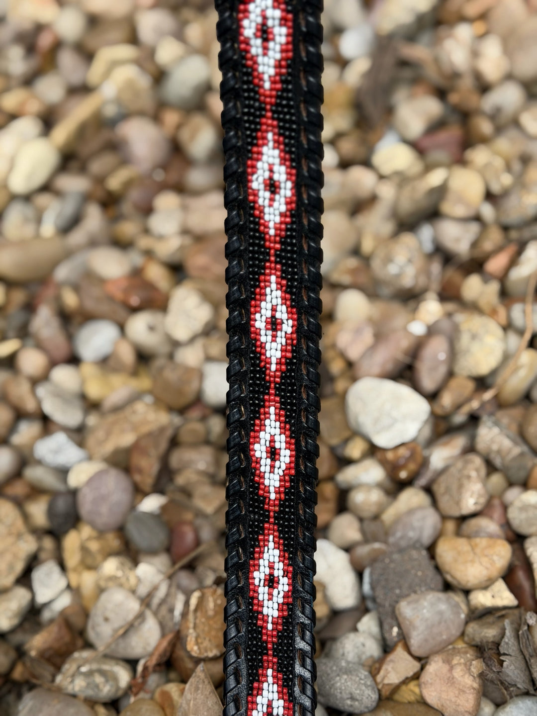 Black Leather Belt with Red Black Beading