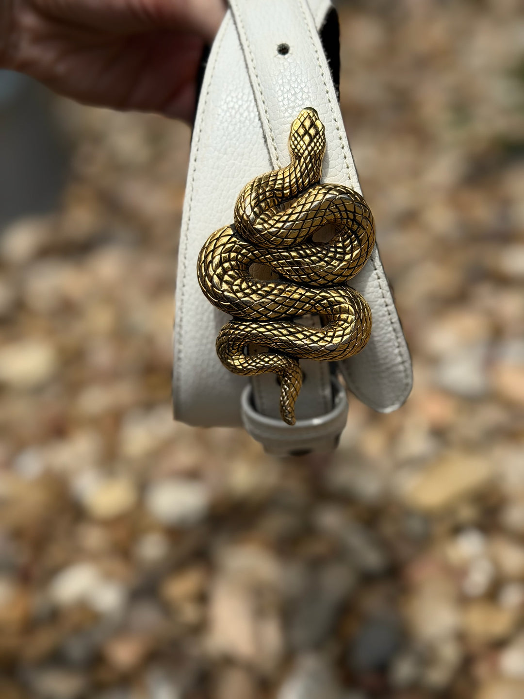 White Leather Belt With Snake Buckle, Vicenza