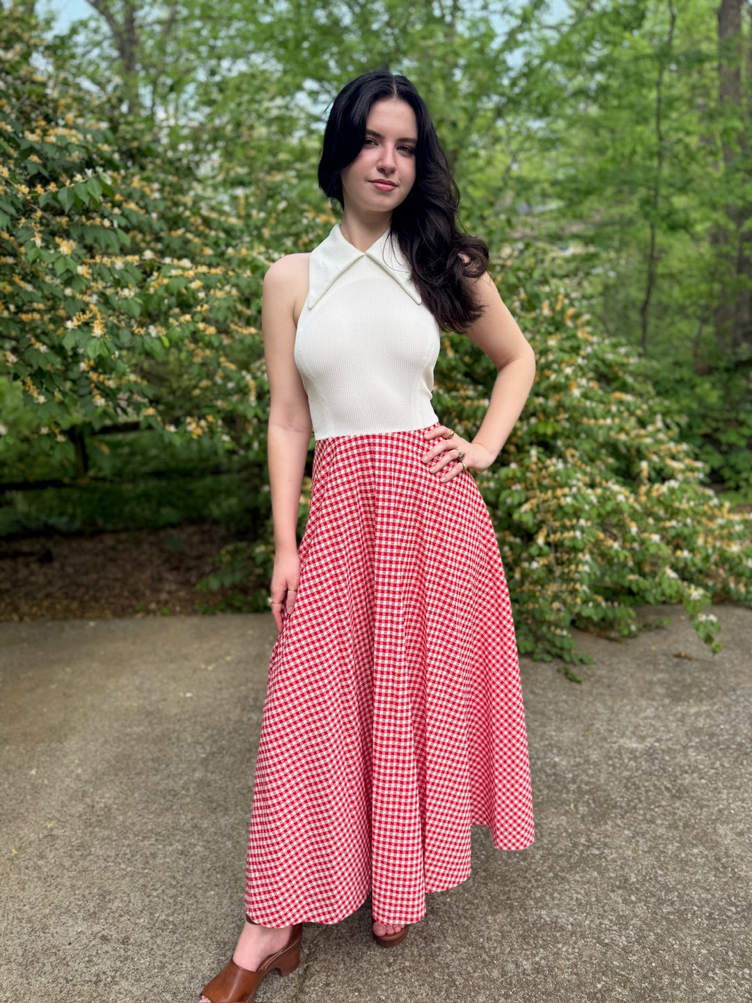 70s polyester dress Vintage Women's Red Polyester Knit 70s Prom Dress Sz M Maxi 3/4 Sleeve W Insert