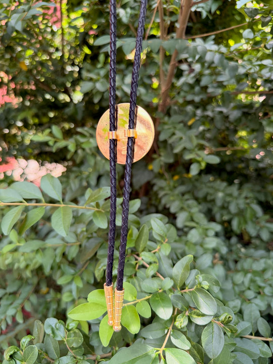 Black Leather Bolo Tie, Scrimshaw Moose Slide
