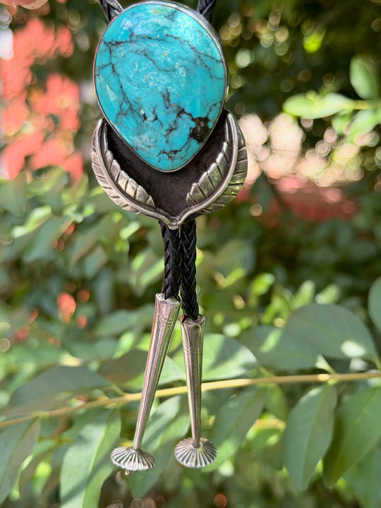Black Bolo Tie: Sterling and Turquoise Color Slide