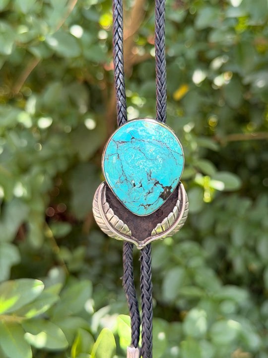 Black Bolo Tie: Sterling and Turquoise Color Slide