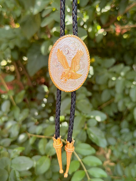 Black Bolo Tie with Ornate oval Eagle Slide