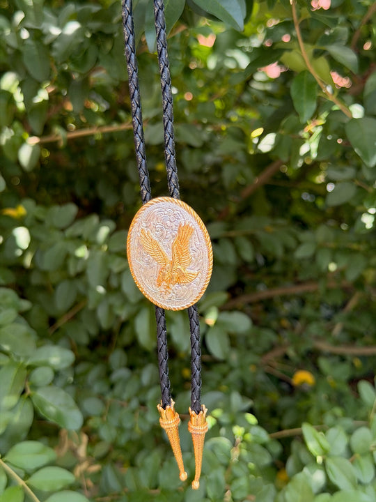 Black Bolo Tie with Ornate oval Eagle Slide