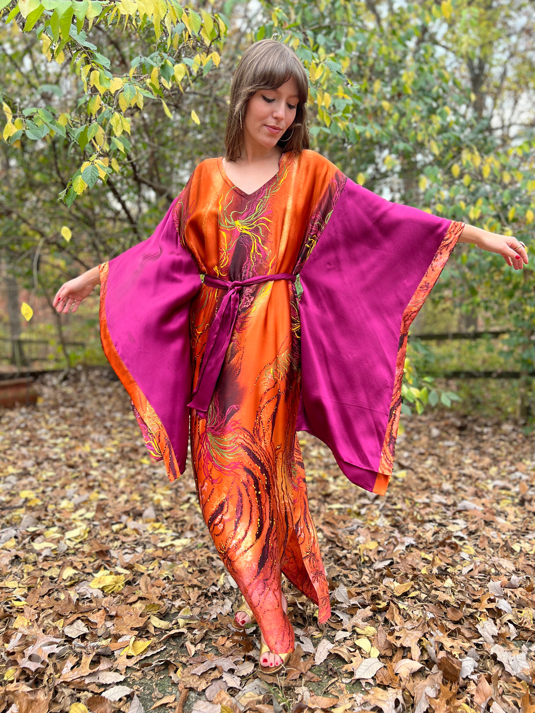 Vintage Hand Painted Silk Caftan