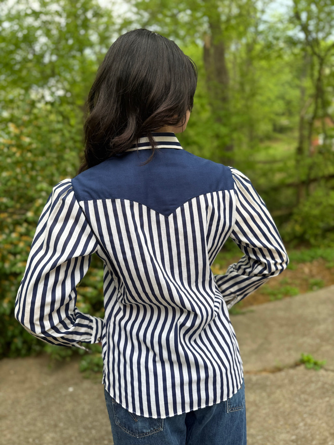 80s Blue White Striped Western Shirt, Kenny Rogers