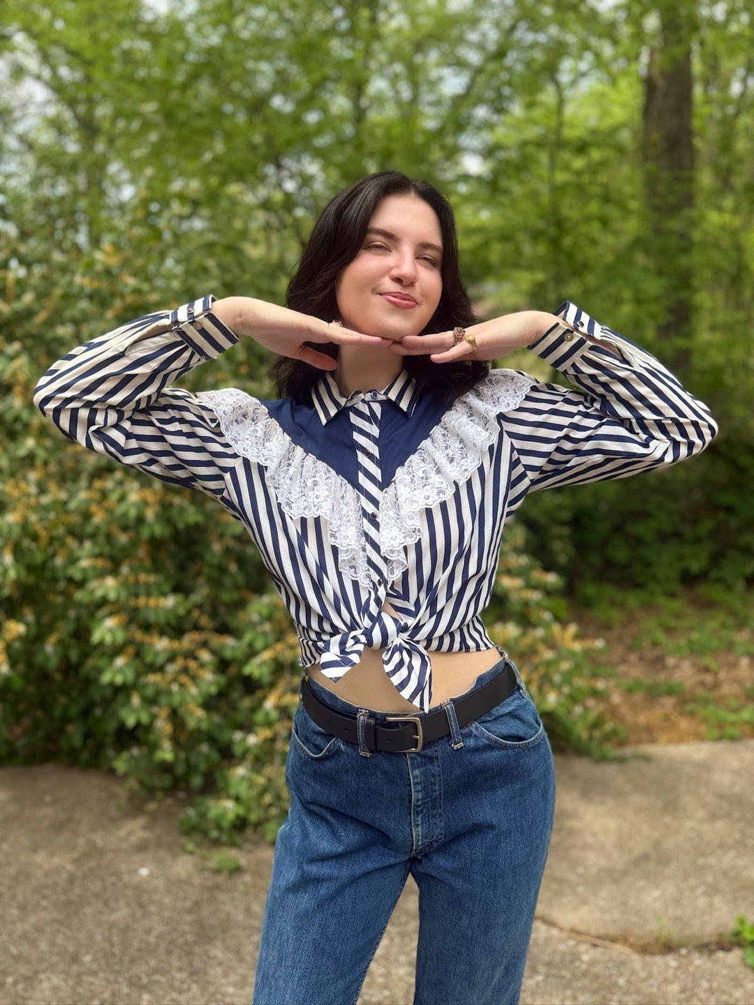80s Blue White Striped Western Shirt, Kenny Rogers