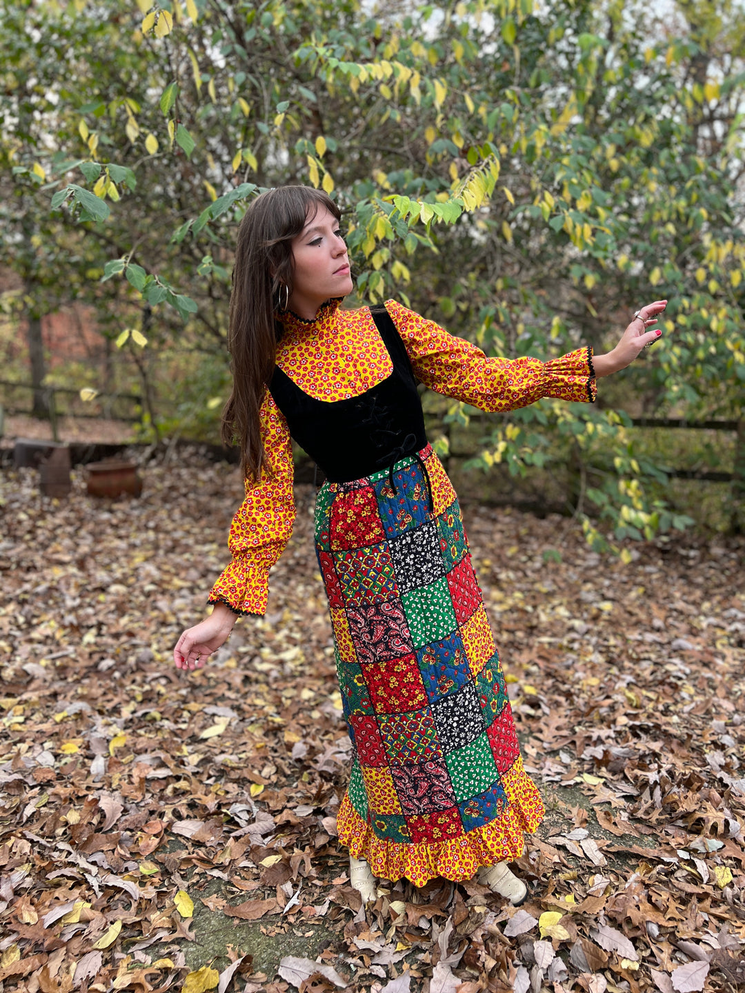 Vintage 70s Quilted Patchwork Maxi Dress, Tracy Petites