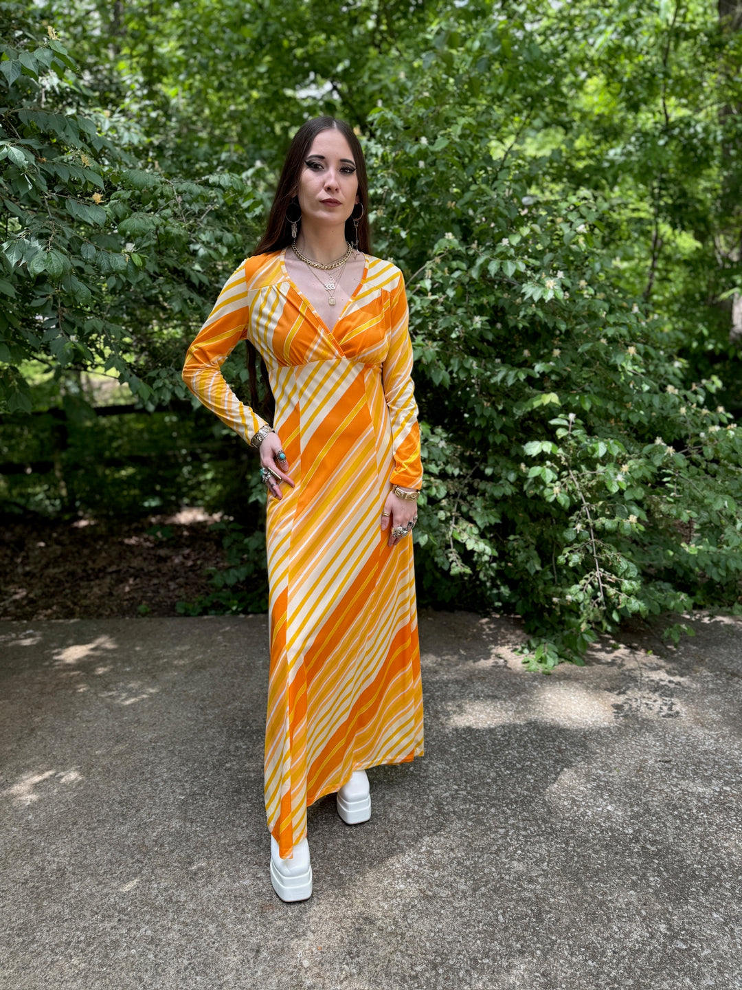 orange 70s dress 70s Orange Floral Cotton Maxi Dress The Hip Zipper Nashville