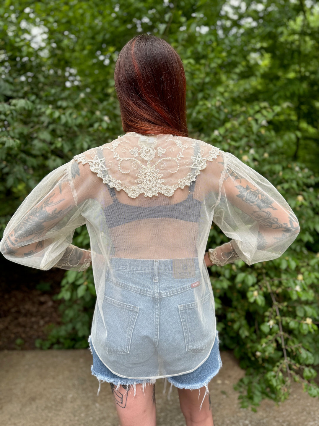 Vintage Ivory Blouse with Lace Collar,  Le Lace