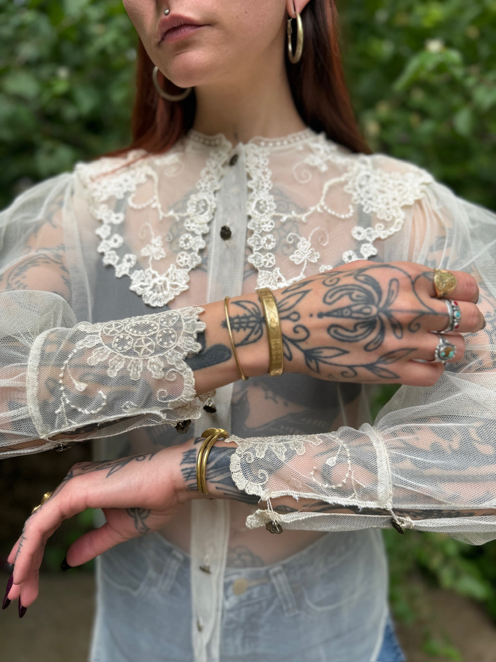 Vintage Ivory Blouse with Lace Collar,  Le Lace
