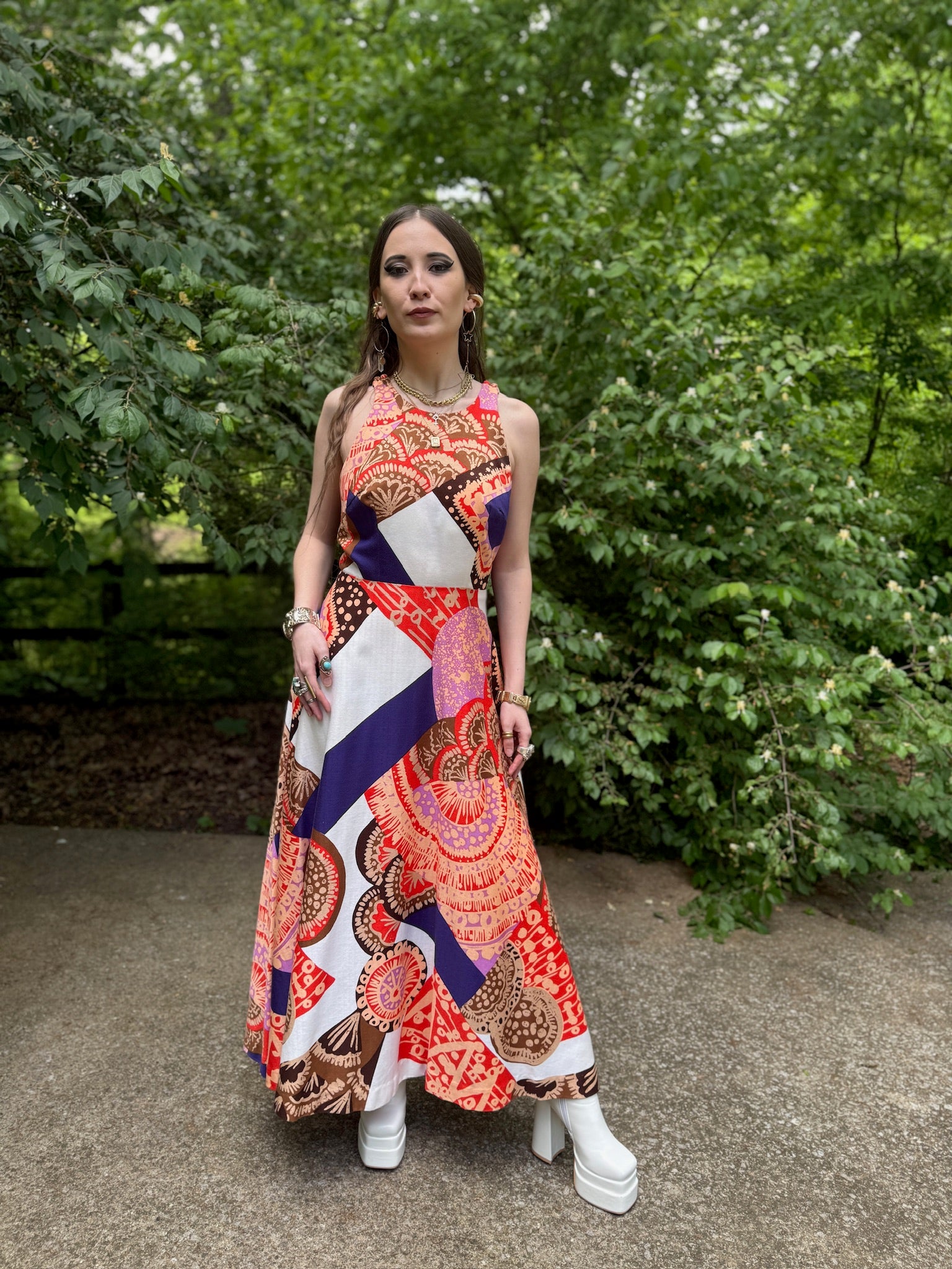 60s Purple Orange White Maxi Dress, Tori Richard – The Hip