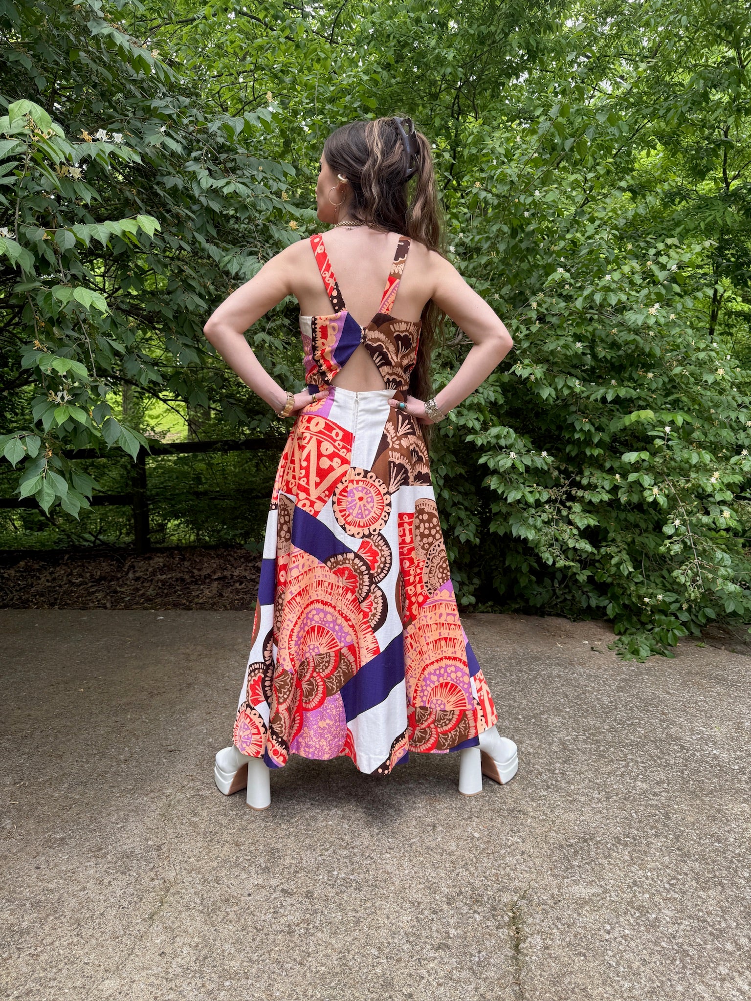 【SH】ameri INDIAN POOL MARBLE DRESS 60s Purple Orange White Maxi Dress, Tori Richard – The Hip