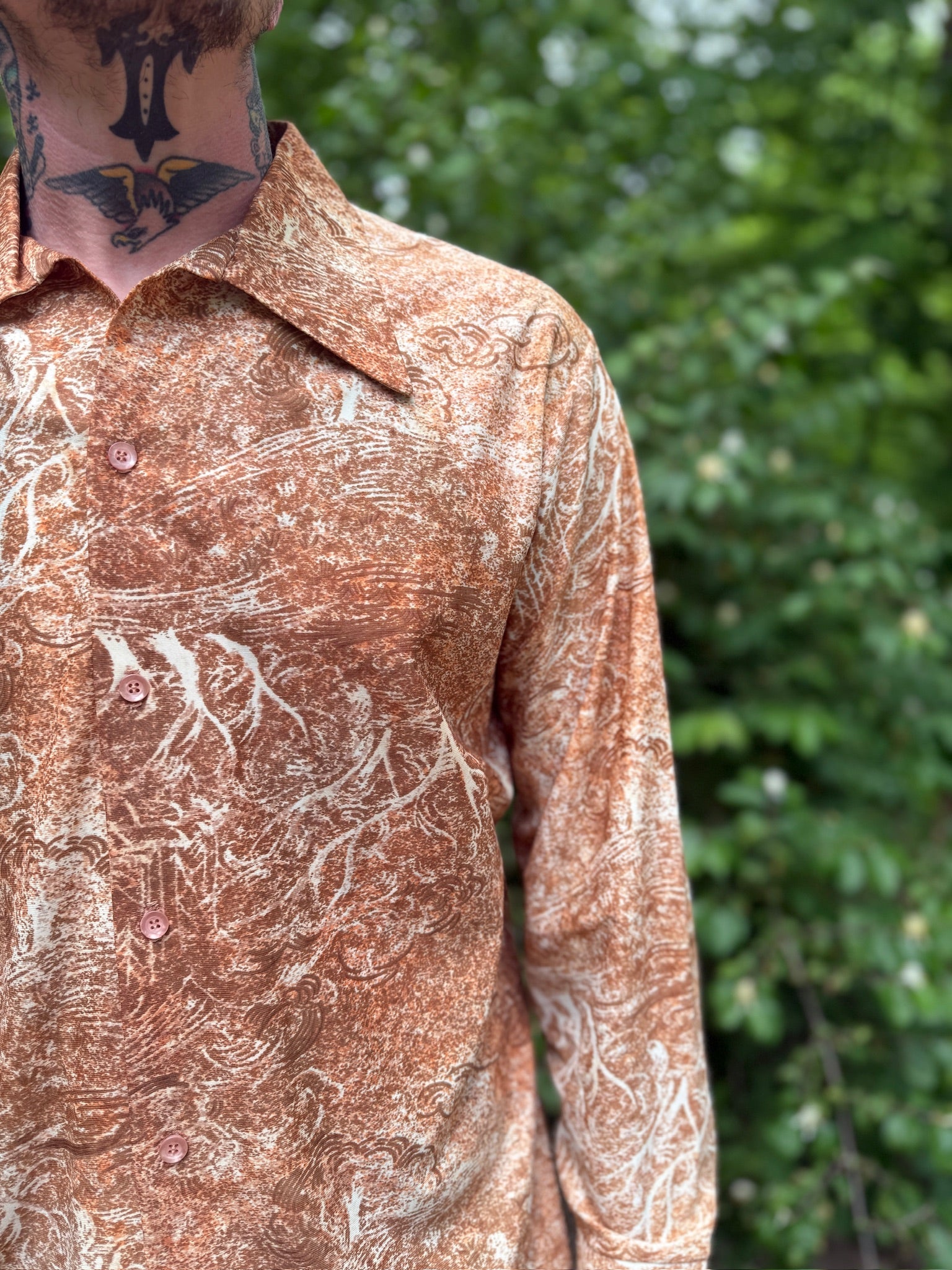 Men's Brown Creme Botanical Print Nylon Disco Shirt, Jansen 100