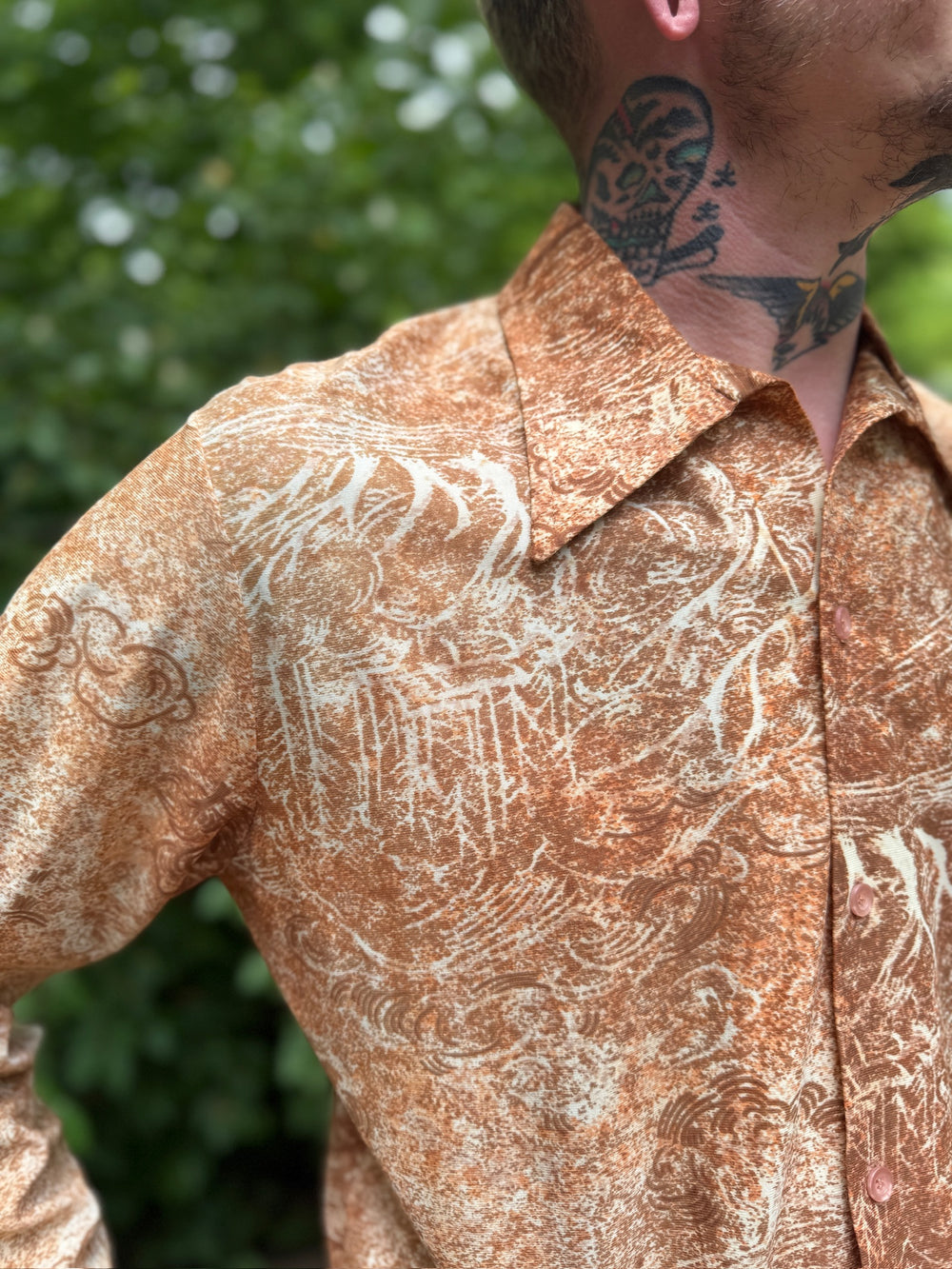 Men's Brown Creme Botanical Print Nylon Disco Shirt, Jansen 100