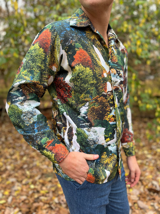 70s Mens Photo Fabric Vintage Shirt, Joe Namath for Arrow