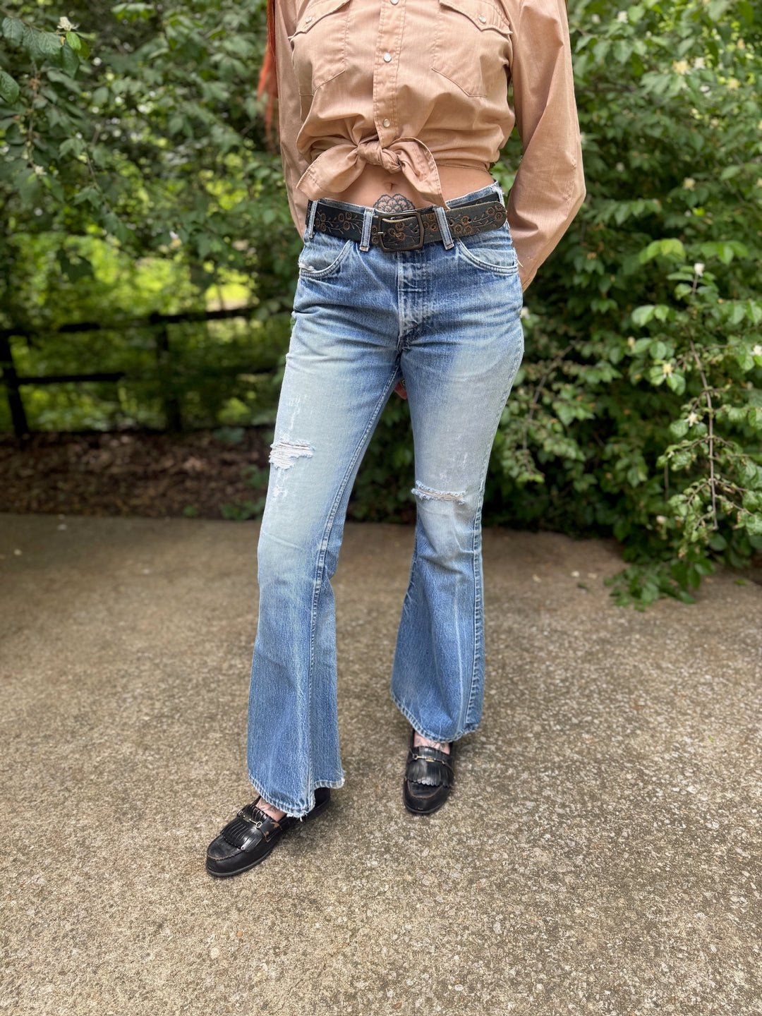 70s Orange Tab Bell Bottom Denim Jeans, Levis (Pair 1)