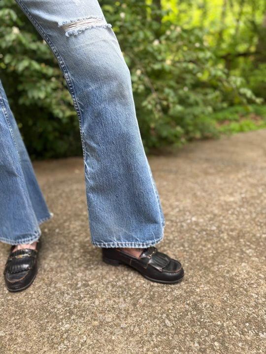 70s Orange Tab Bell Bottom Denim Jeans, Levis (Pair 1)