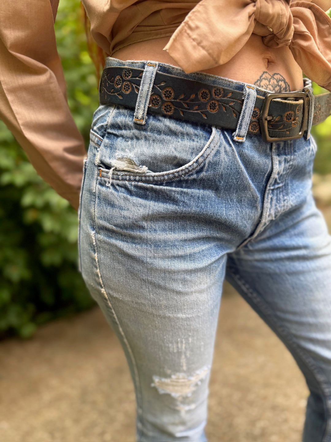 70s Orange Tab Bell Bottom Denim Jeans, Levis (Pair 1)