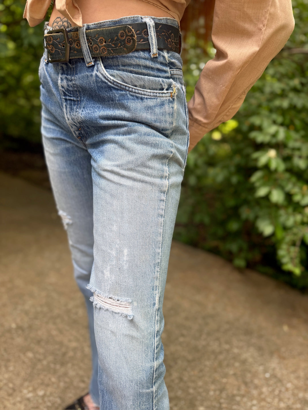 70s Orange Tab Bell Bottom Denim Jeans, Levis (Pair 1)