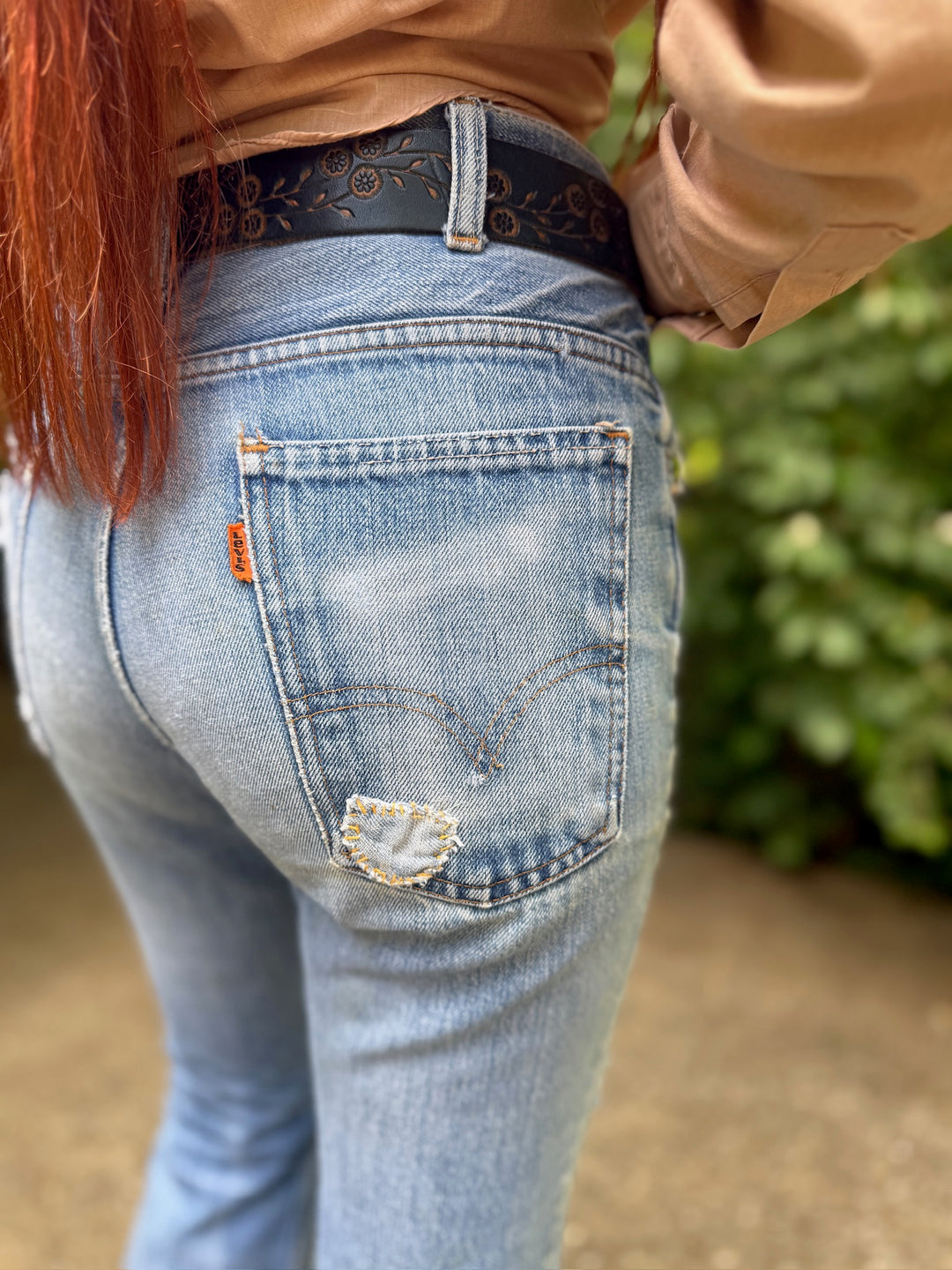 70s Orange Tab Bell Bottom Denim Jeans, Levis (Pair 1)