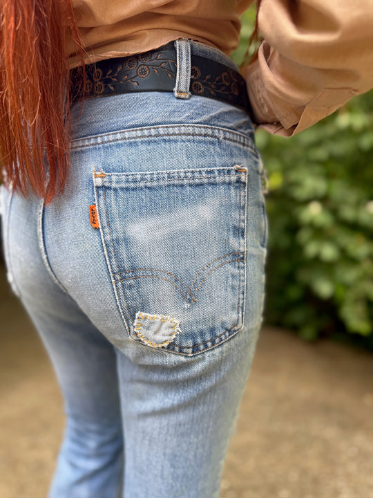 70s Orange Tab Bell Bottom Denim Jeans, Levis (Pair 1)