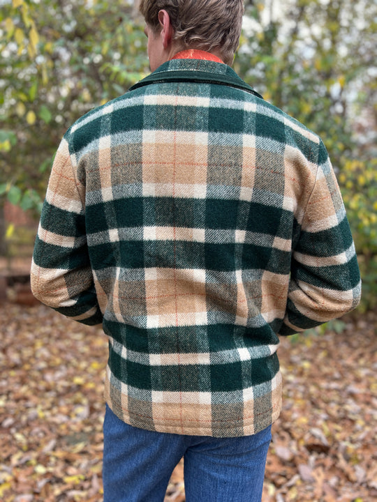 70s Green Plaid Wool Vintage Coat, Fox Knapp