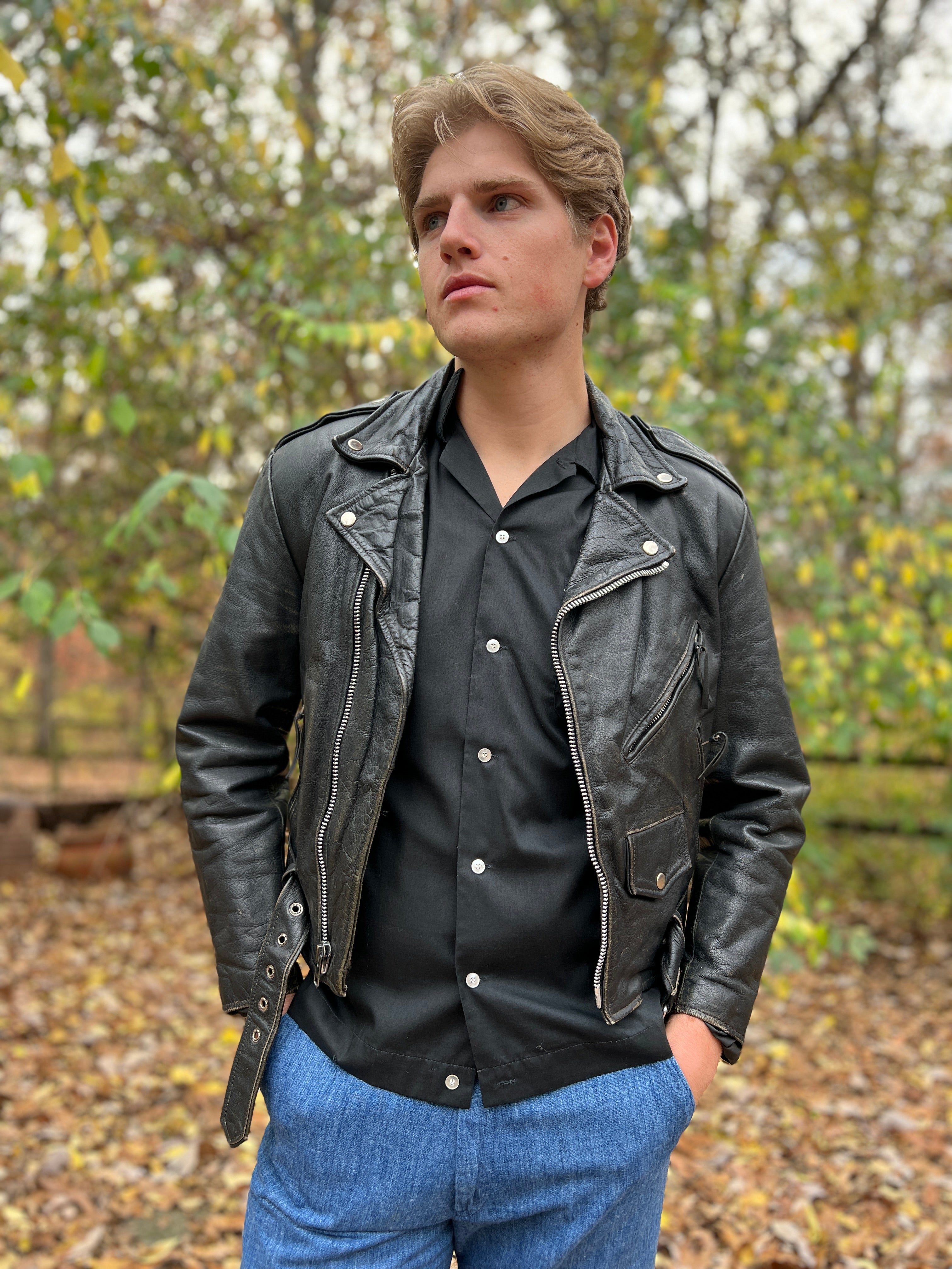 Old black leather outlet jacket