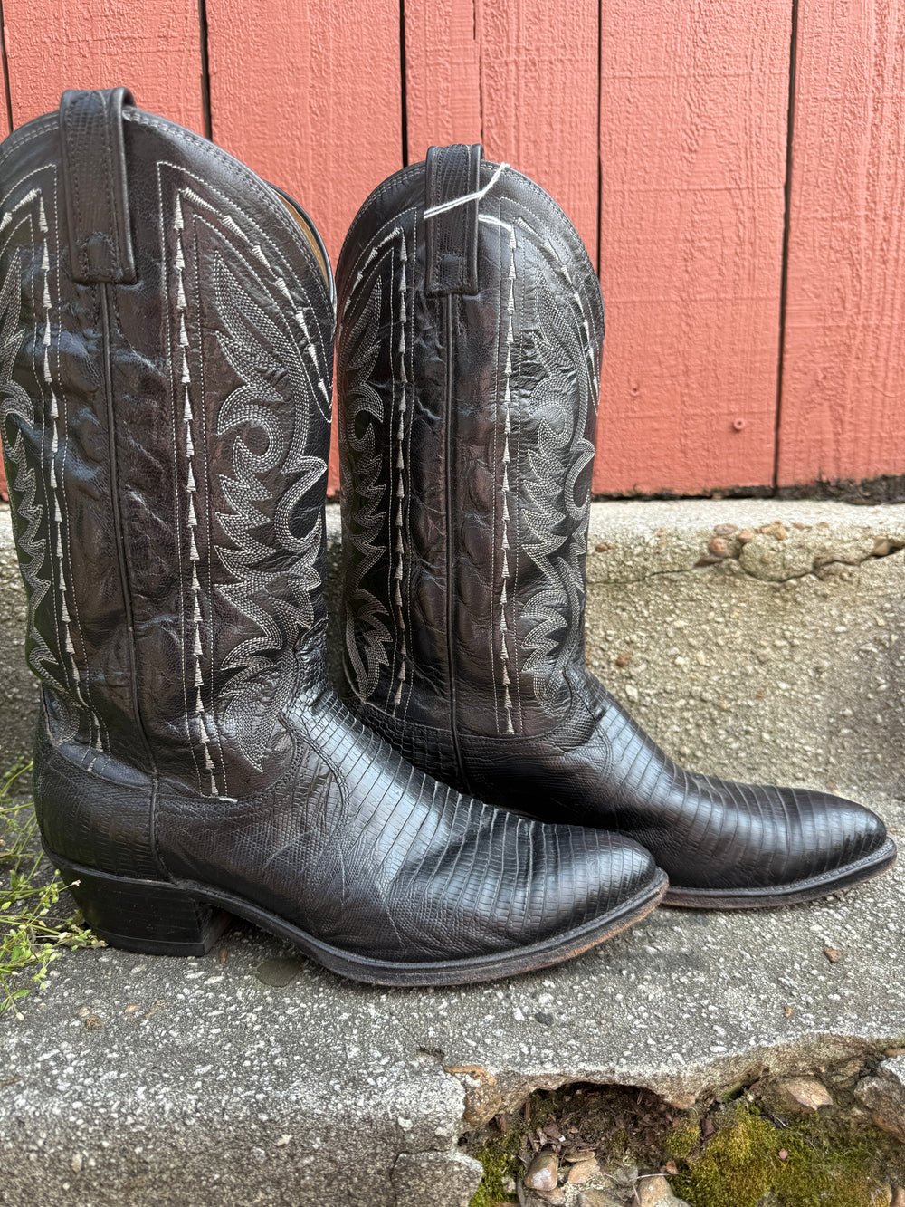 Black Lizard Cowboy Boots Creme Stitching, Dan Post 9D