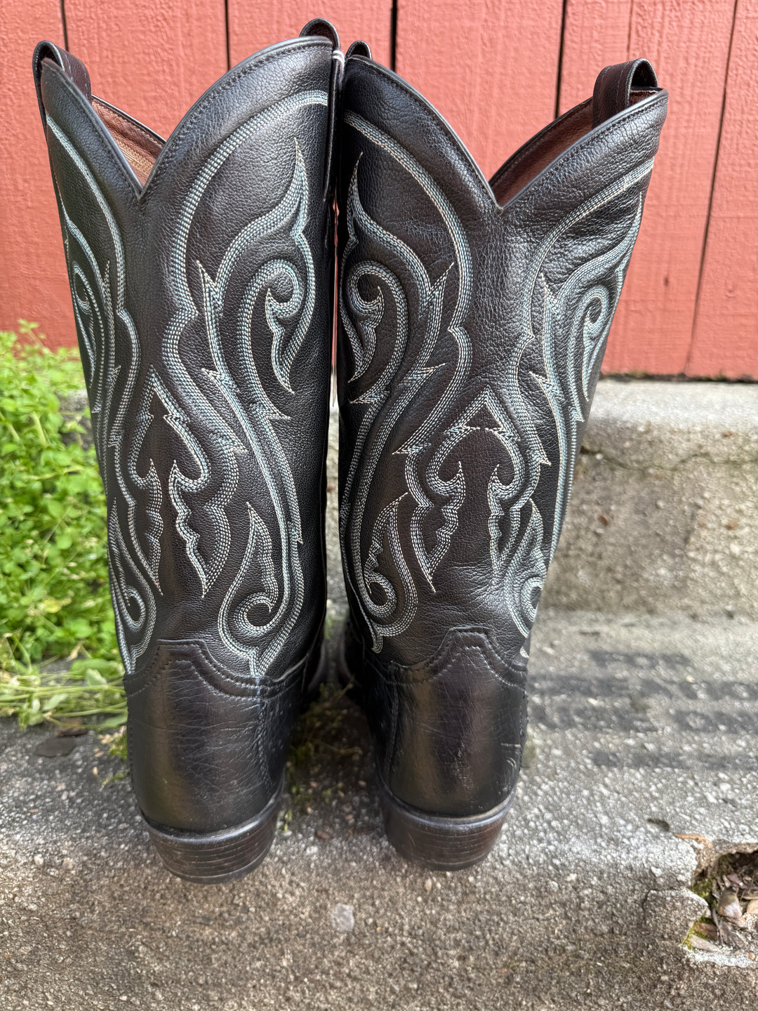 Black Ostrich Cowboy Boots, Blue Stitch, Tony Lama, 9.5D