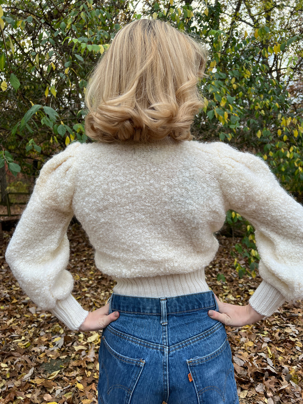 70s Creme Color Textured Vintage Sweater, Together