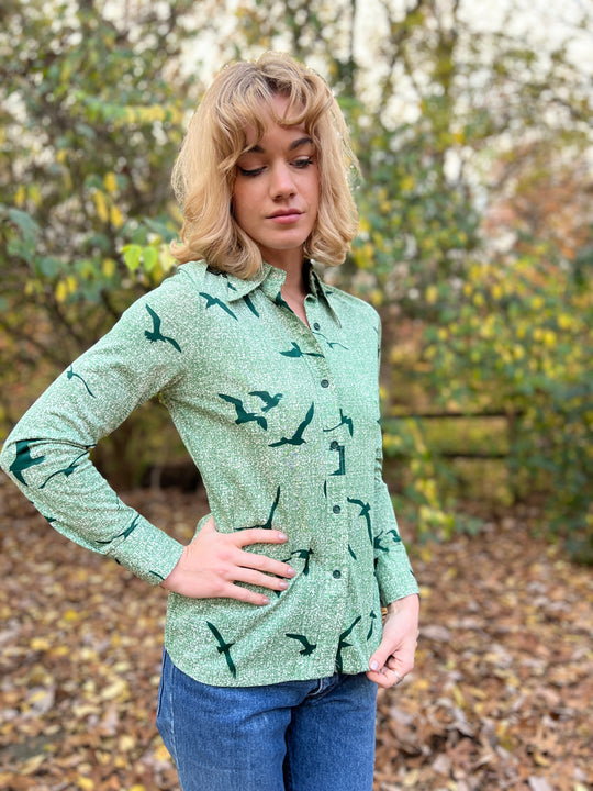 Vintage 70s Green Disco Shirt, Birds & Barn, Langtry