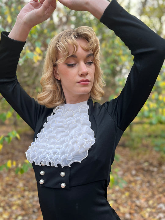 70s Vintage Black White Knit Jumpsuit with Cropped Jacket, Funky