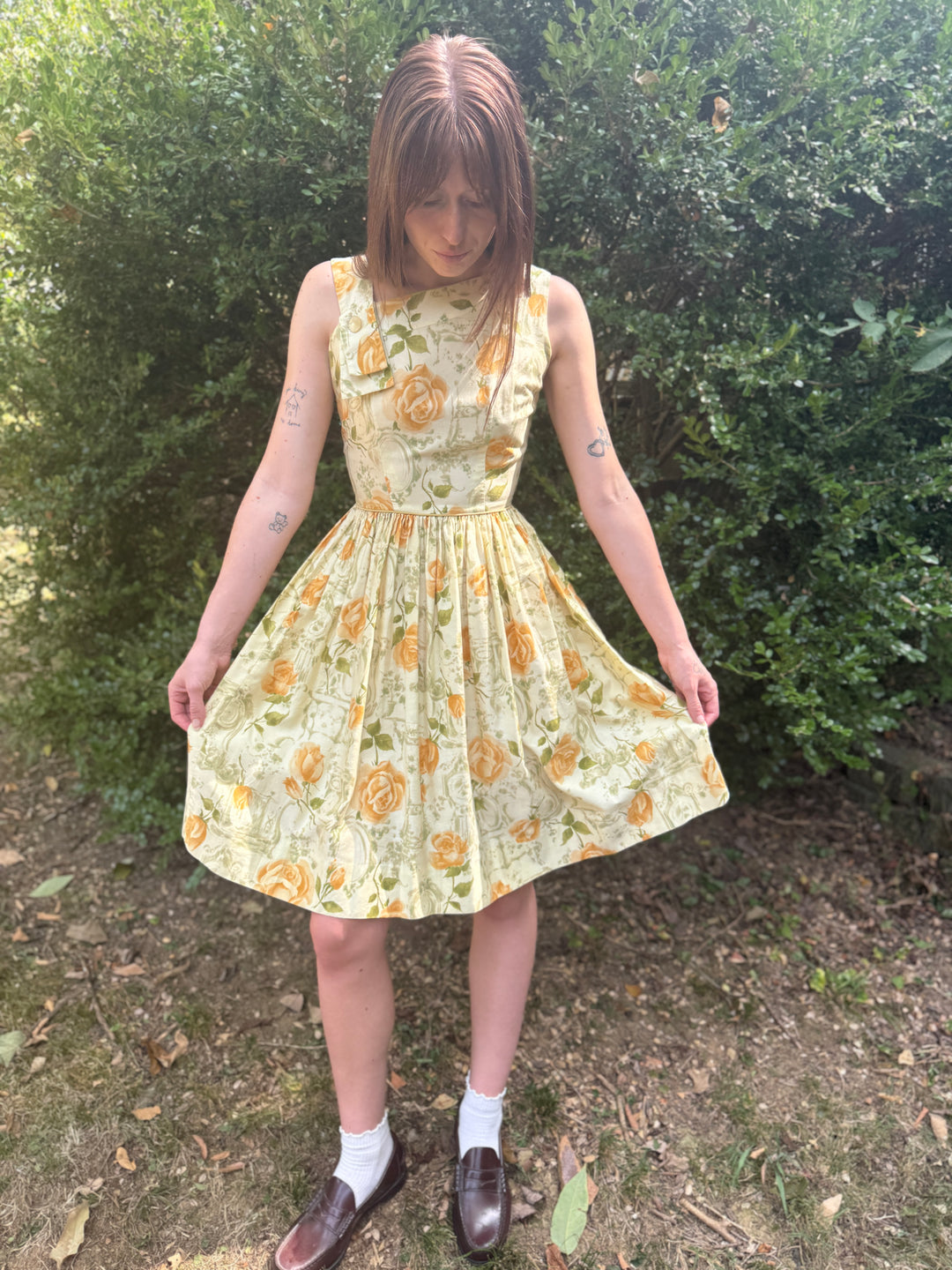 60s Gold Floral Cotton Sundress, Nelly Don