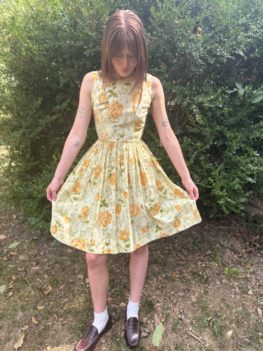 60s Gold Floral Cotton Sundress, Nelly Don