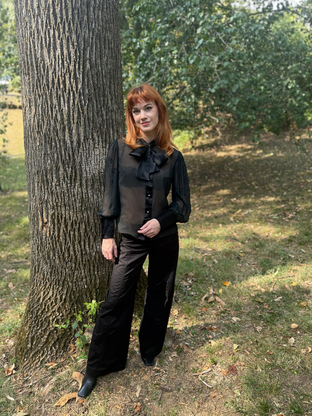 Vintage Black Tie Front Dress Blouse, Suzette