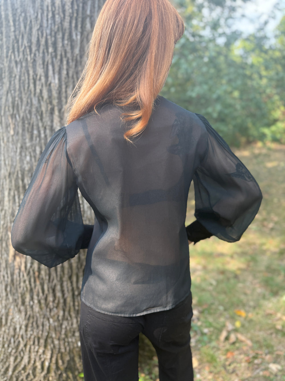 Vintage Black Tie Front Dress Blouse, Suzette