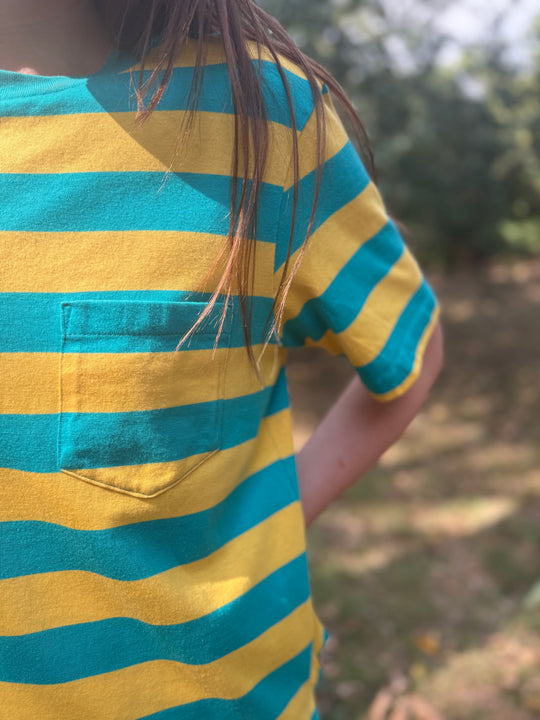 Vintage Aqua Yellow Striped T-Shirt, Lands End