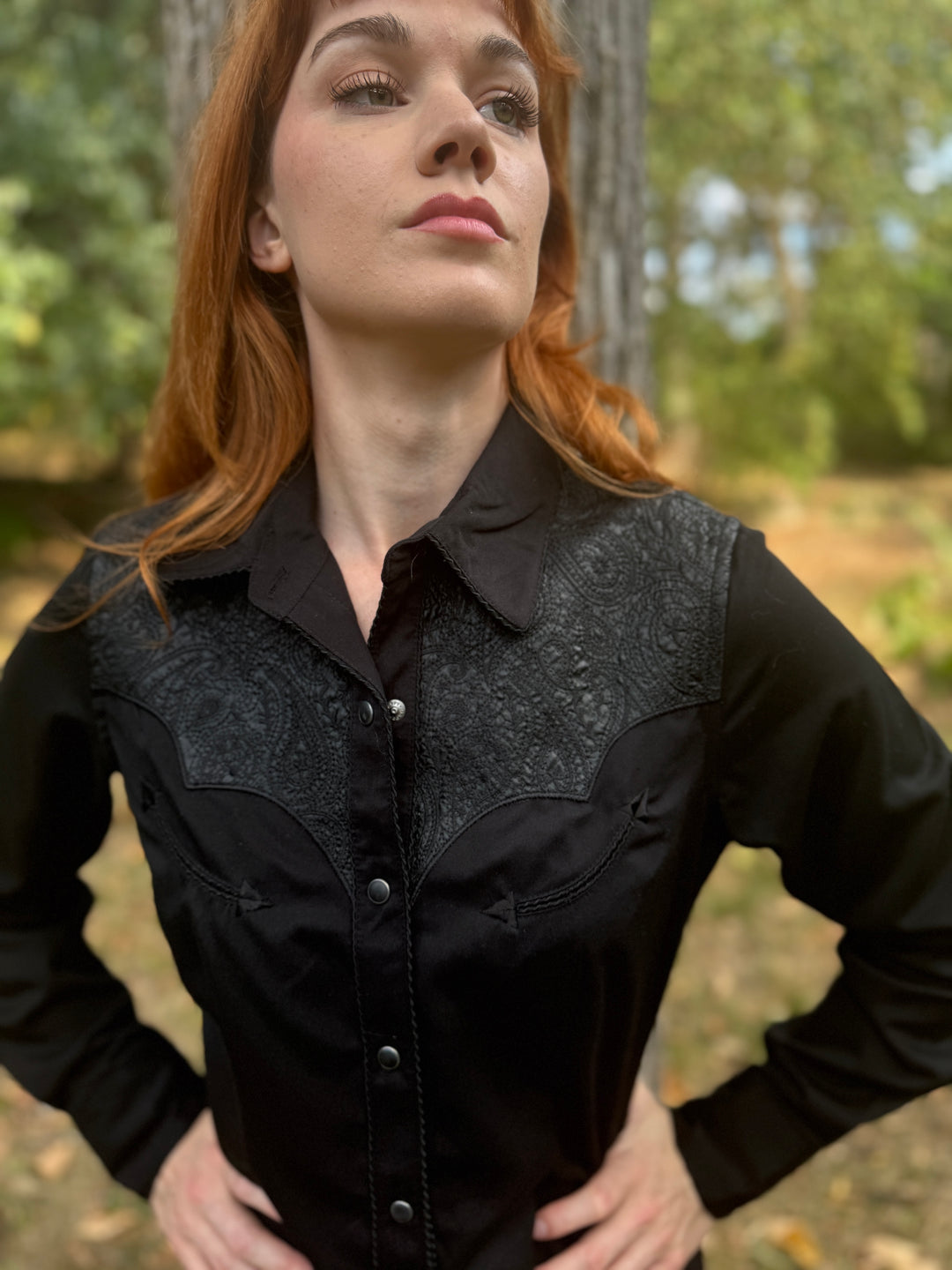 Ladies Black LS Western Shirt, Paisley Yoke, Panhandle Slim