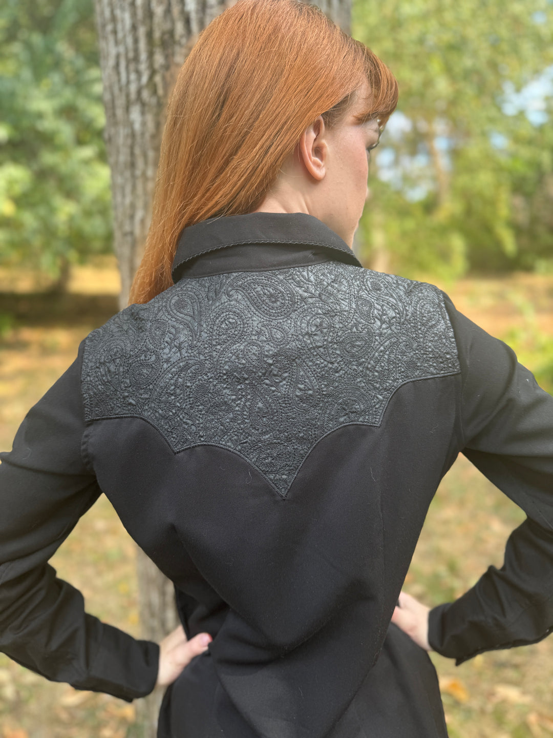 Ladies Black LS Western Shirt, Paisley Yoke, Panhandle Slim