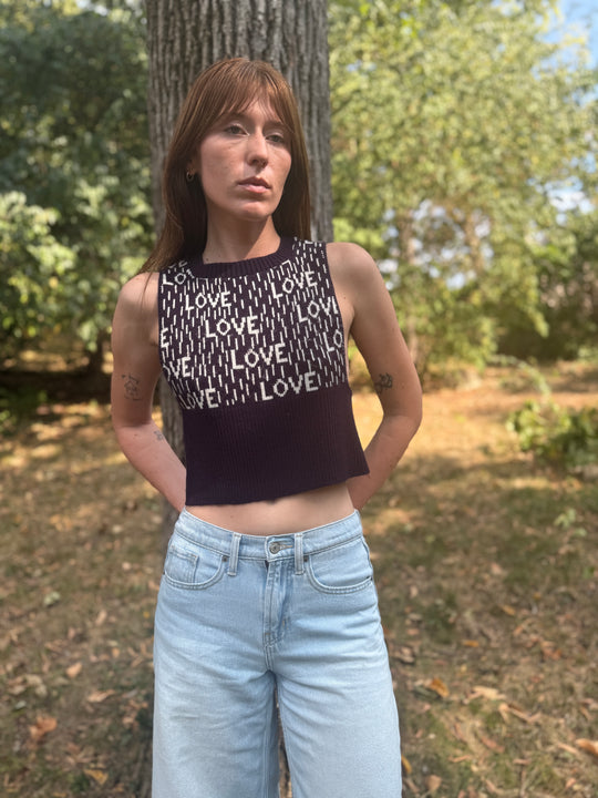 Ladies 70s Blue 'Love' Sweater Vest, S.D.C. Knitwear
