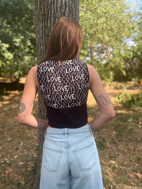 Ladies 70s Blue 'Love' Sweater Vest, S.D.C. Knitwear