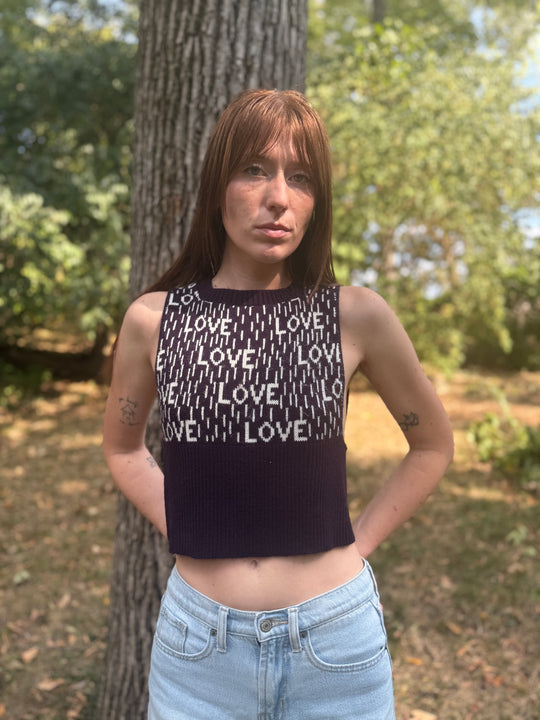 Ladies 70s Blue 'Love' Sweater Vest, S.D.C. Knitwear