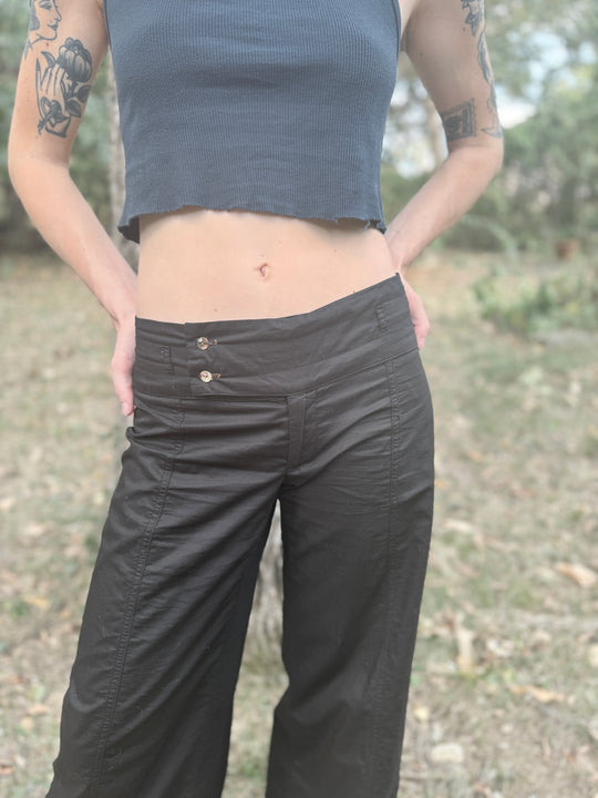 90s Black Lo Rise Pants, Burning Torch
