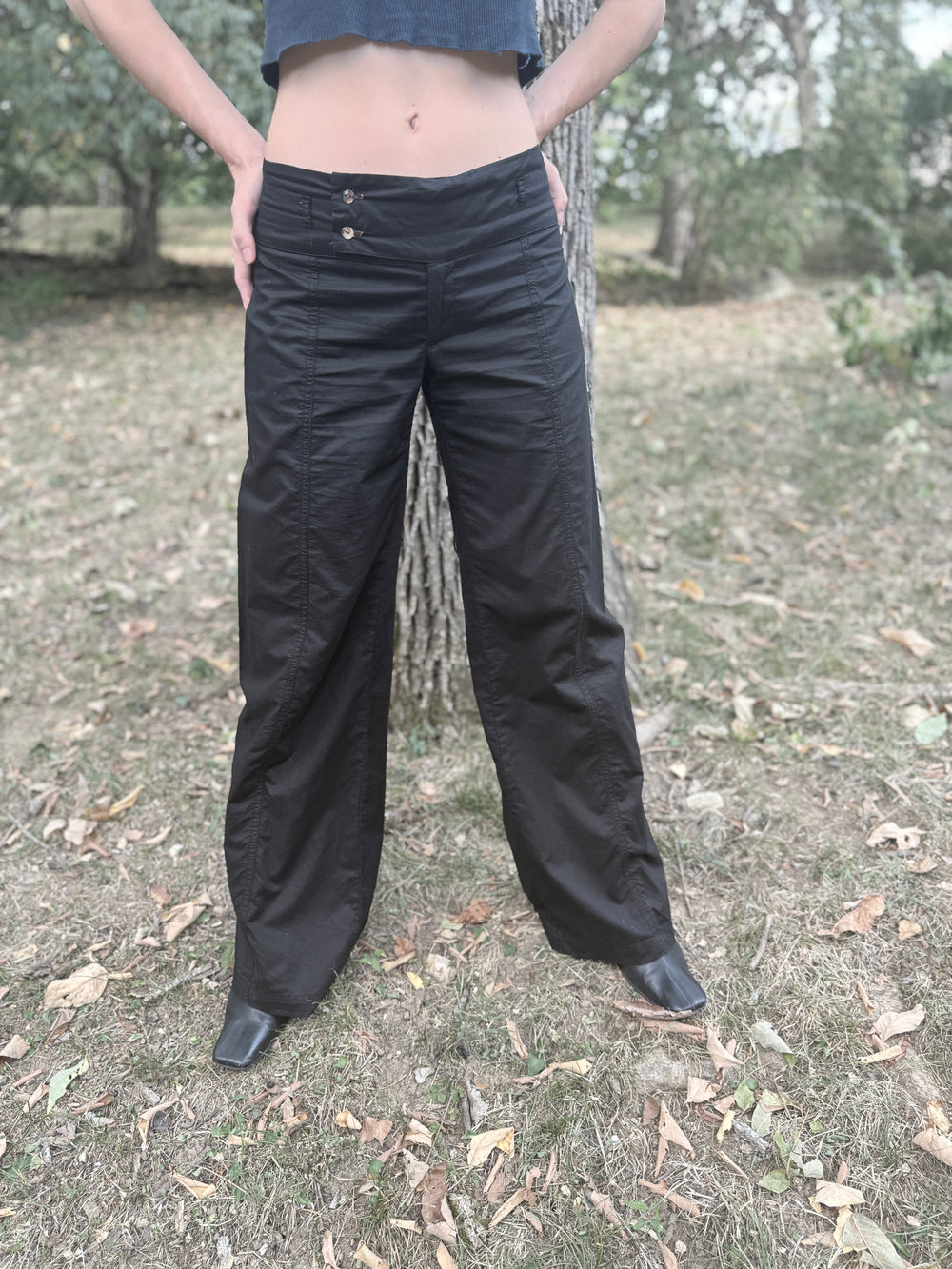 90s Black Lo Rise Pants, Burning Torch