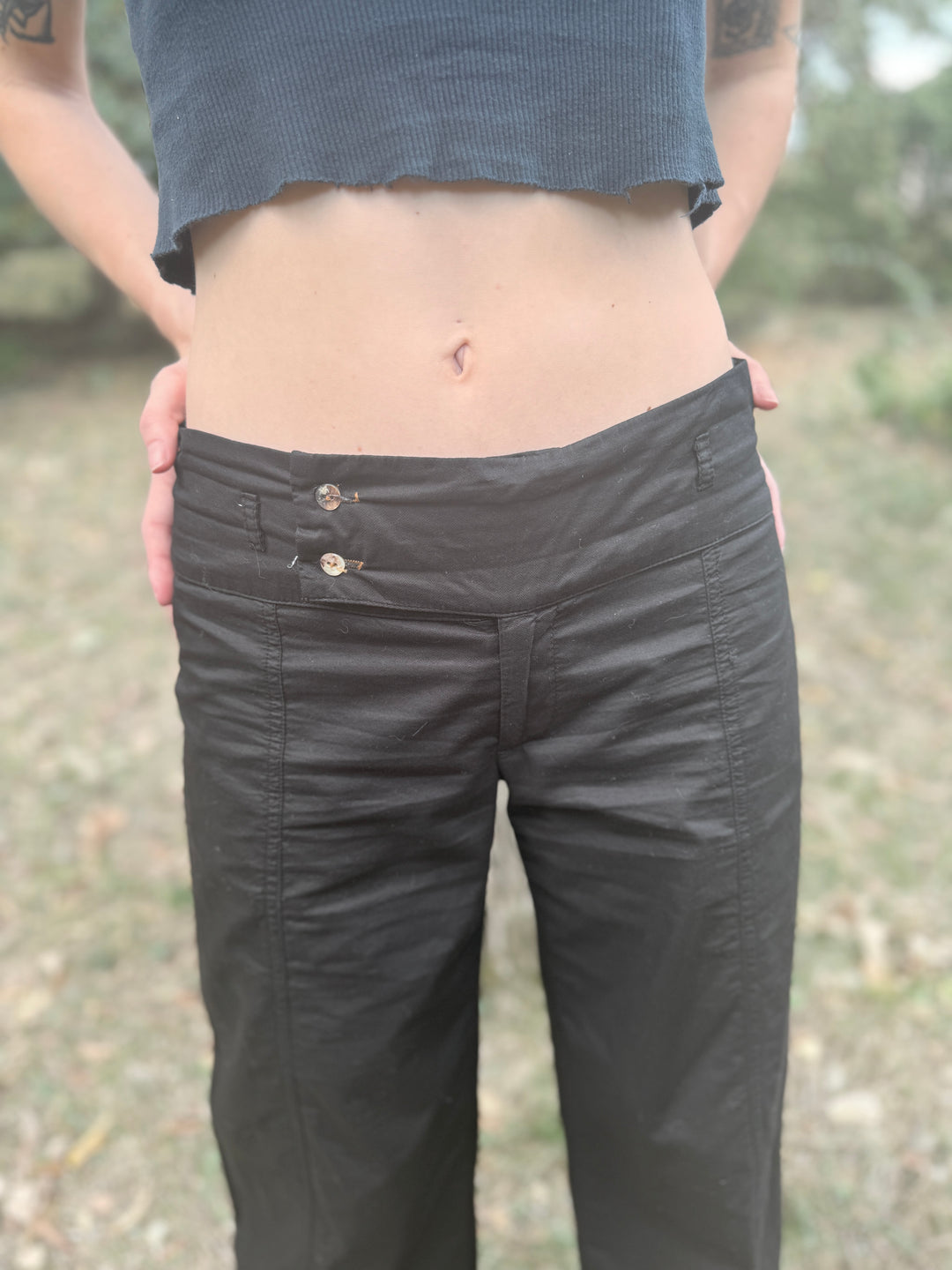90s Black Lo Rise Pants, Burning Torch