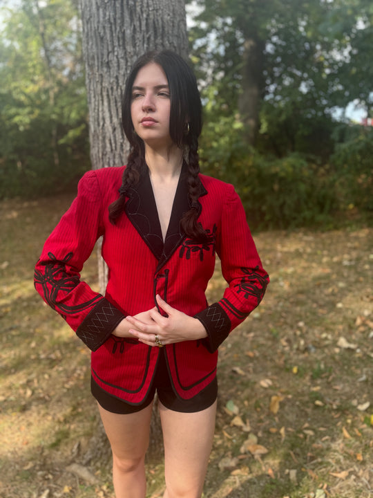 Vintage Red Black Pinstriped Blazer, Custom Made