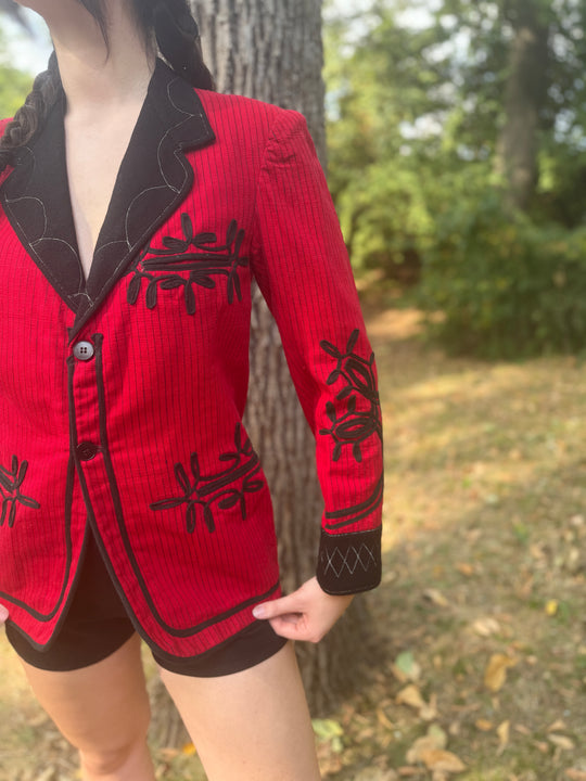 Vintage Red Black Pinstriped Blazer, Custom Made