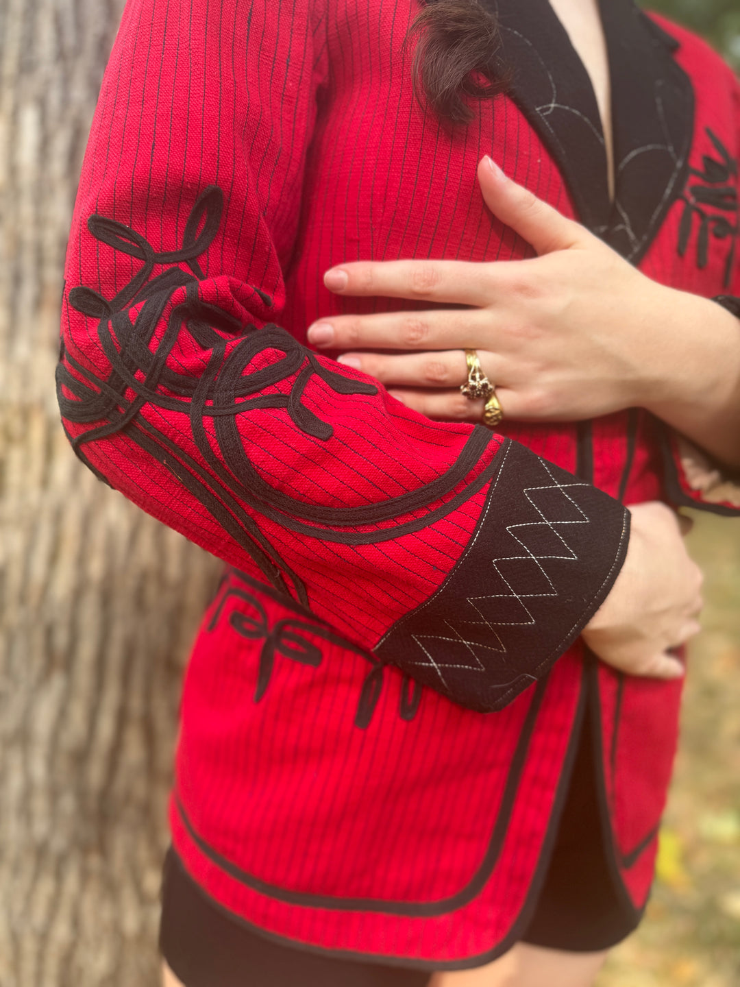 Vintage Red Black Pinstriped Blazer, Custom Made